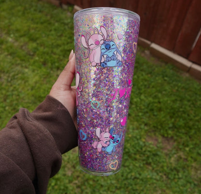 Stitch and Angle Snowglobe Tumbler